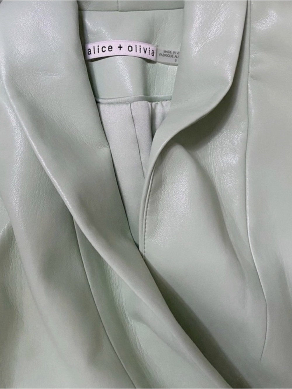 Alice + Olivia Denny Vegan Leather Blazer Pistachio Green * Size M - Picture 5 of 11